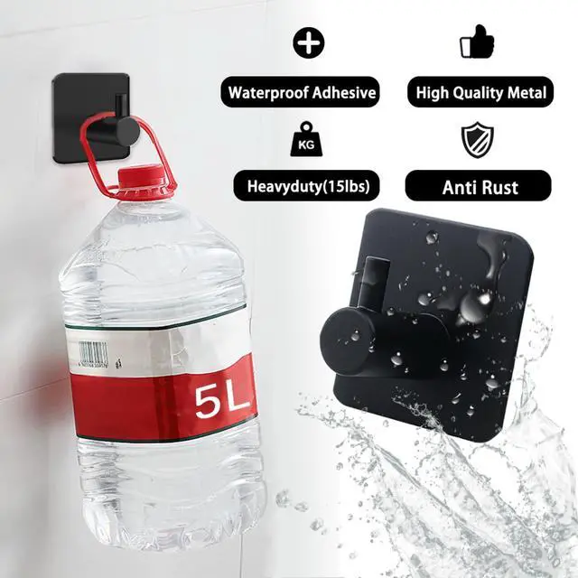 Alt view image 3 of 7 - Adhesive Hooks for Hanging - 4 PCs, Towels Hooks for Bathroom, Sticky Hooks for Walls No Damage, Adhesive Hook for Outside, Kitchen, Bathroom, Office (Black 1)