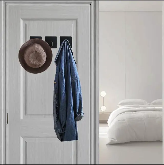 Alt view image 7 of 7 - Adhesive Hooks for Hanging - 4 PCs, Towels Hooks for Bathroom, Sticky Hooks for Walls No Damage, Adhesive Hook for Outside, Kitchen, Bathroom, Office (Black 1)