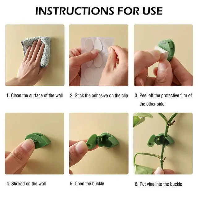 Alt view image 6 of 6 - 60 Pcs Plant Climbing Wall Fixture Clips Self-Adhesive Hook Vines Traction Clips Invisible Holder Garden Green Leaf Simulation Self-Adhesive Hook Wire Fixing Supporting