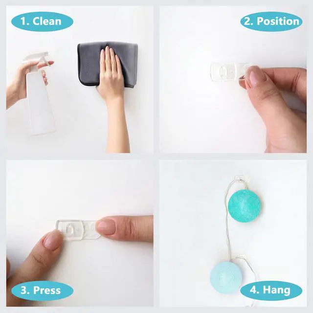 Alt view image 3 of 7 - 100 Mini Clear Light Clips with 120 Adhesive Strips, Damage-Free Indoor Mini Wall Hooks for Hanging, Removable Clips for Christmas Decoration