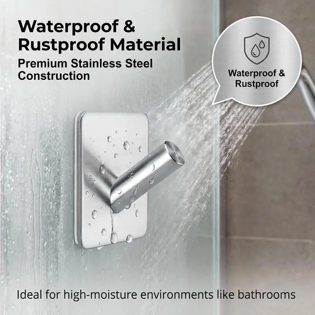 Alt view image 4 of 7 - Adhesive Wall Hooks, 15lbs Locking Curve Anti Slip Stainless Steel No Drill Stick On Hooks for Bathroom Shower Towel Coat Kitchen Silver 4 Packs