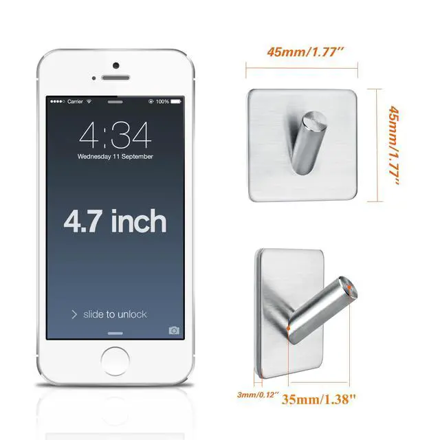 Alt view image 2 of 7 - Adhesive Wall Hooks, 15lbs Locking Curve Anti Slip Stainless Steel No Drill Stick On Hooks for Bathroom Shower Towel Coat Kitchen Silver 4 Packs