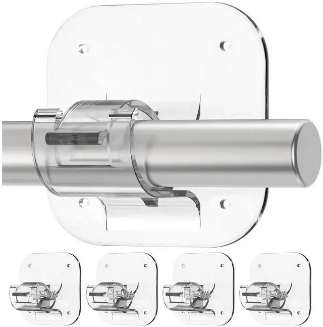 Main image of No Drill Curtain Rod Brackets 4PCS, Dual-Install 40LB Self Adhesive Holders, Damage-Free Hooks for Apartment Dorm Bedroom, Fits 0.78-1.57 Inch Rods, Renter Friendly Kitchen Bathroom Home