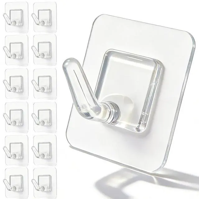 Main image of 20 Pack Adhesive Wall Hooks for Hanging, Clear Adhesive Towel Coat Hooks, Damage Free Sticky Utility Hooks for Bathroom, Outdoor, Kitchen, Door