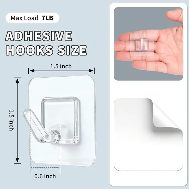 Alt view image 2 of 7 - 20 Pack Adhesive Wall Hooks for Hanging, Clear Adhesive Towel Coat Hooks, Damage Free Sticky Utility Hooks for Bathroom, Outdoor, Kitchen, Door