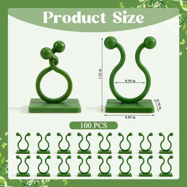 Alt view image 2 of 7 - 100 Pcs Plant Climbing Wall Fixture Clips, Green Plant Fixer with Self-Adhesive Hook, Fixing Clip Vines Holder for Indoor Outdoor Plants Support Cable Wire (Medium)