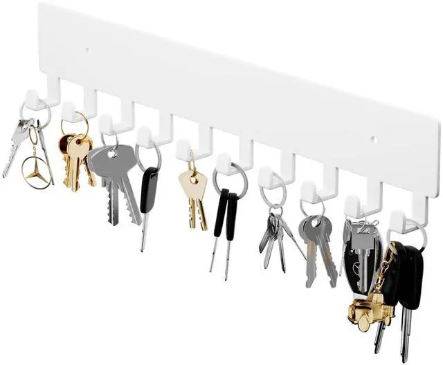 Main image of Key Holder for Wall, Key Hooks with 10 Hooks, Wall Mounted Key Holder for Hallway, Self Adhesive Key Rack(White)
