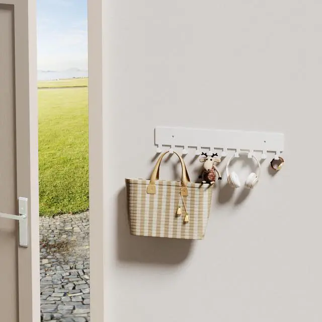 Alt view image 2 of 6 - Key Holder for Wall, Key Hooks with 10 Hooks, Wall Mounted Key Holder for Hallway, Self Adhesive Key Rack(White)