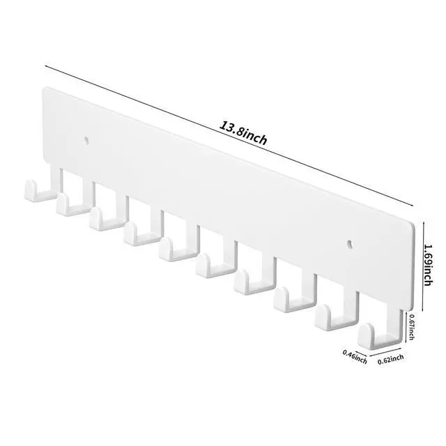 Alt view image 5 of 6 - Key Holder for Wall, Key Hooks with 10 Hooks, Wall Mounted Key Holder for Hallway, Self Adhesive Key Rack(White)