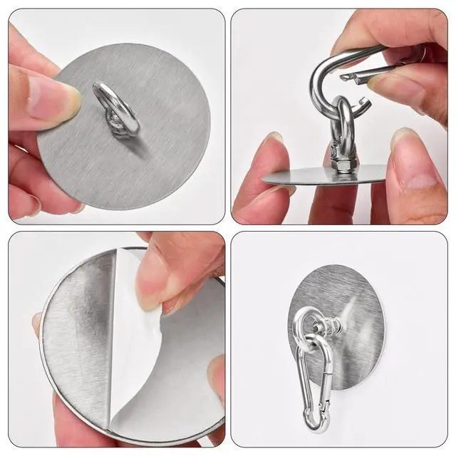 Alt view image 2 of 7 - Pcs Self Adhesive Ceiling Hook Stainless Steel Pad Eye Hooks Nail-Free Wall Hook for Kitchen Bathroom Living Room Ceiling
