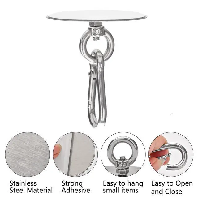 Alt view image 6 of 7 - Pcs Self Adhesive Ceiling Hook Stainless Steel Pad Eye Hooks Nail-Free Wall Hook for Kitchen Bathroom Living Room Ceiling