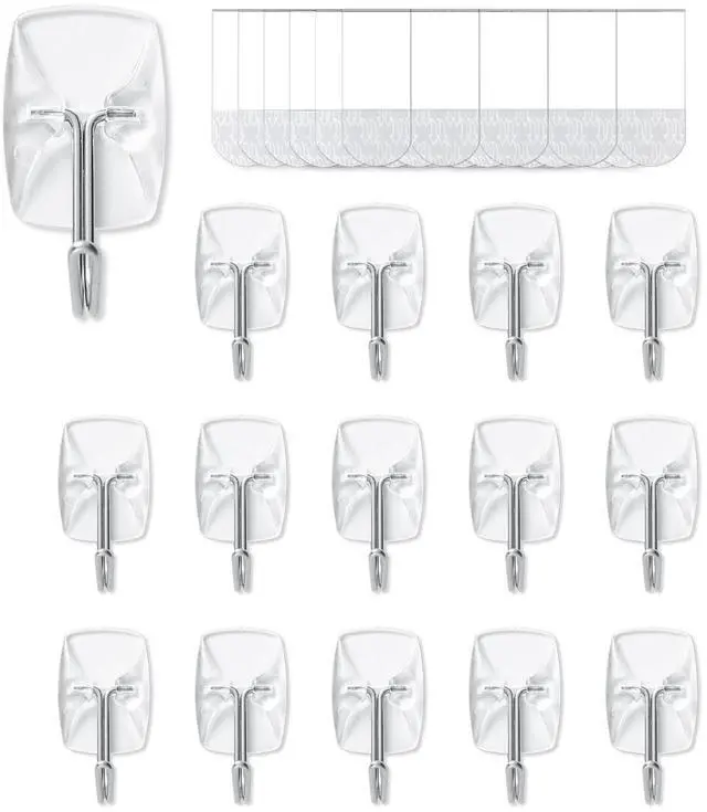 Main image of Small Hooks+30 Removable Strips, Clear Wire Hanger Hooks, Damage-Free Utility Hooks, Heavy Duty with Adhesive Strips, No Tools Wall Hook for Hanging, Value Pack