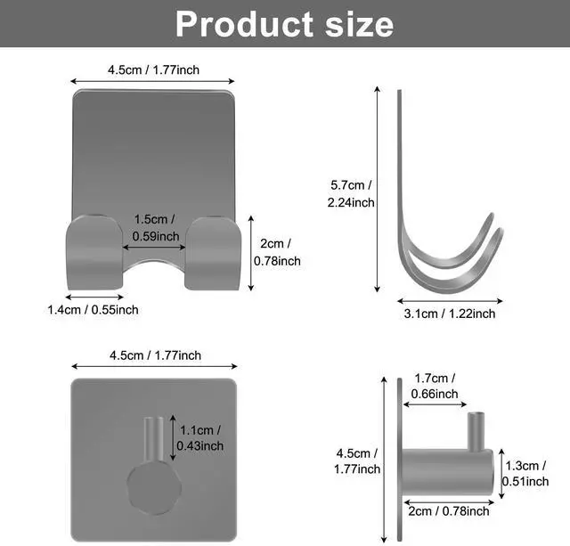Alt view image 3 of 7 - Pack Shower Hooks - Self Adhesive Shaver Holder Hanger for Bathroom, Damage Free Wall Hooks for Razor, Loofah Sponge - Grey