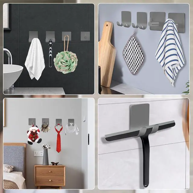 Alt view image 7 of 7 - Pack Shower Hooks - Self Adhesive Shaver Holder Hanger for Bathroom, Damage Free Wall Hooks for Razor, Loofah Sponge - Grey