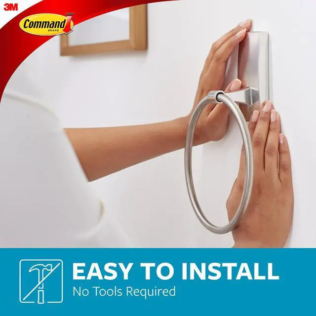 Alt view image 3 of 7 - Hand Towel Holder Satin Nickel with Water Resistant Command Strips, Rust Resistant Bathroom Organizer, Holds up to 5 lbs