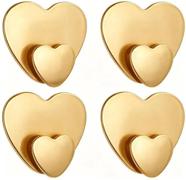 Main image of Cute Wall Hooks Self Adhesive Towel Hooks 4 Pack Gold Heart Shaped Wall Hooks, No Drill Stick on Hooks for Bathroom