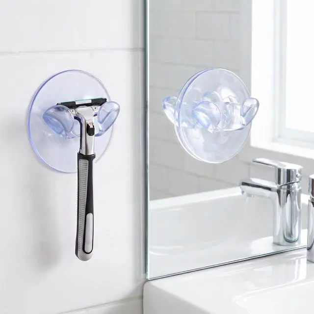 Alt view image 4 of 7 - Razor Holder for Shower 2 Pack, Self-Adhesive Silicone Suction Cup Hooks, Removable Reusable Waterproof for Hanging Razors Towels Keys Hats, No Drilling Easy Install on Tile Glass Metal - Clear