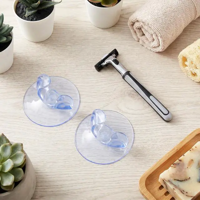 Alt view image 5 of 7 - Razor Holder for Shower 2 Pack, Self-Adhesive Silicone Suction Cup Hooks, Removable Reusable Waterproof for Hanging Razors Towels Keys Hats, No Drilling Easy Install on Tile Glass Metal - Clear
