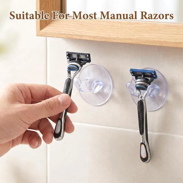 Alt view image 7 of 7 - Razor Holder for Shower 2 Pack, Self-Adhesive Silicone Suction Cup Hooks, Removable Reusable Waterproof for Hanging Razors Towels Keys Hats, No Drilling Easy Install on Tile Glass Metal - Clear
