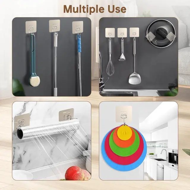 Alt view image 7 of 7 - 5-Pack Adhesive Lid Holder Hooks Compatible with Caraway Pan, Wall Hangers Without Nails, Self Adhesive Hooks Heavy Duty, Self-Adhesive Traceless Clear, Multiple Uses for Bathroom, Kitchen and Office