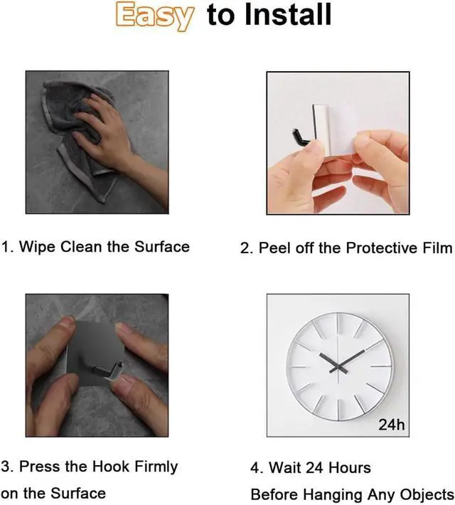 Alt view image 2 of 7 - Stick On Towel Hooks for Bathroom, Heavy Duty Self Adhesive Wall Hooks, Waterproof No Drill Hangers for Kitchen Bedroom, 4 Pack Black