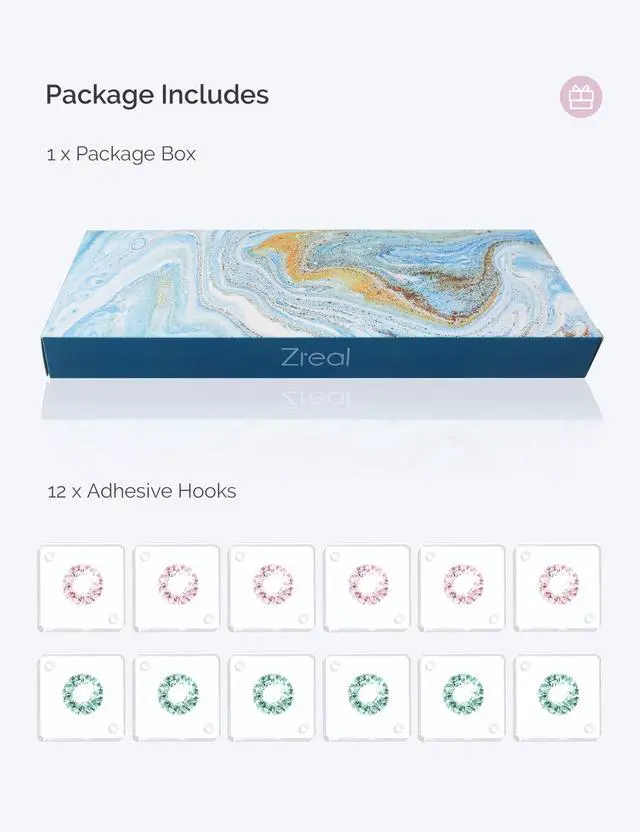 Alt view image 7 of 7 - Diamond Acrylic Adhesive Wall Hooks, 12-Pack Small Decorative Hooks for Keys, Jewelry, Towels, Kitchen & Bathroom (Green & Pink)