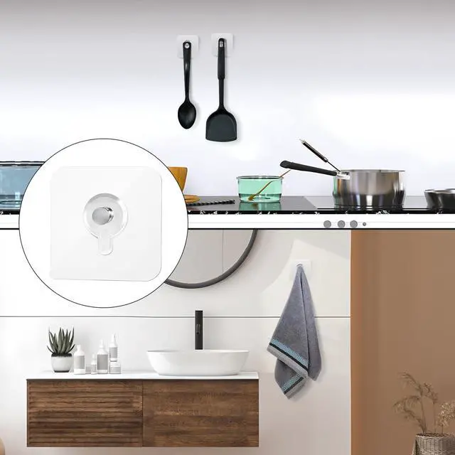 Alt view image 7 of 7 - 20 Pcs Adhesive Picture Hooks, Wall Hangers Without Nails, Adhesive Wall Hooks, to use Inside Kitchen, Bathroom, Home and Office