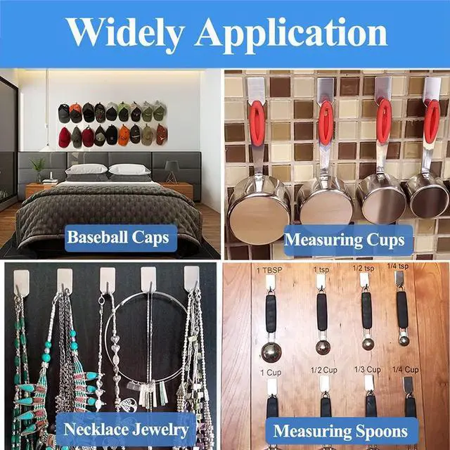 Alt view image 5 of 7 - Adhesive Hat Hooks for Wall Baseball Caps Rack Hangers 304 Stainless Steel Waterproof Stick on Hooks Strong & Durable (Max Load up to 4Lbs)-20 Packs