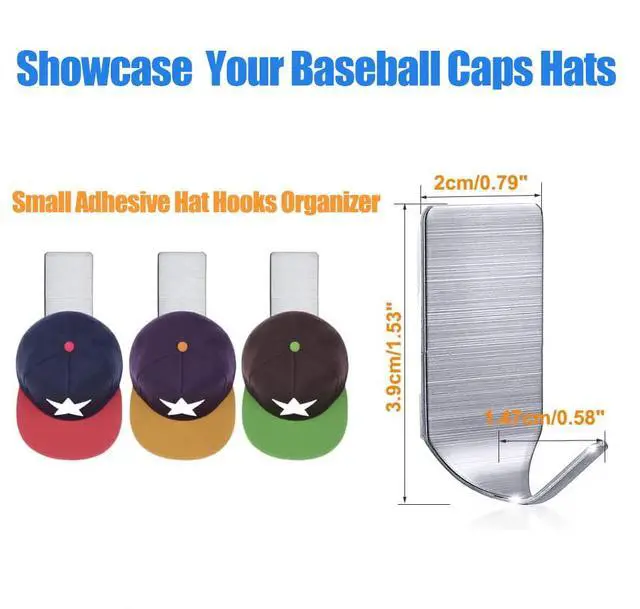 Alt view image 3 of 7 - Adhesive Hat Hooks for Wall Baseball Caps Rack Hangers 304 Stainless Steel Waterproof Stick on Hooks Strong & Durable (Max Load up to 4Lbs)-20 Packs
