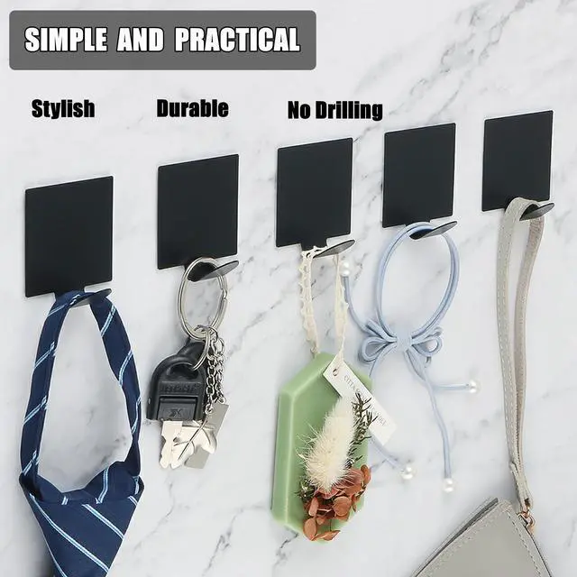 Alt view image 4 of 7 - Pcs Self Adhesive Coat Hook Single Towel Clothes Hooks for Bathroom Kitchen Wardrobe Window Glass Door Garage,No Drilling Key Hooks Utility Hooks Stainless Steel Matte Black Finish