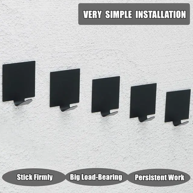 Alt view image 5 of 7 - Pcs Self Adhesive Coat Hook Single Towel Clothes Hooks for Bathroom Kitchen Wardrobe Window Glass Door Garage,No Drilling Key Hooks Utility Hooks Stainless Steel Matte Black Finish