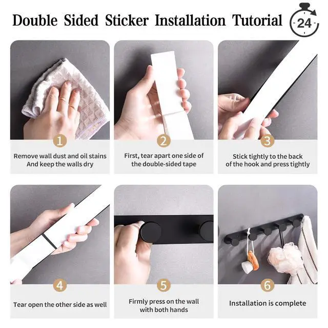Alt view image 4 of 7 - Coat Hooks Wall Mounted, Black Coat Rack with 5 Hooks Adhesive & Screw in Door Hooks Heavy Duty Coat Hanger Towel Hooks for Wall Towels Clothes Hat