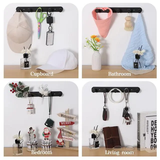Alt view image 6 of 7 - Coat Hooks Wall Mounted, Black Coat Rack with 5 Hooks Adhesive & Screw in Door Hooks Heavy Duty Coat Hanger Towel Hooks for Wall Towels Clothes Hat