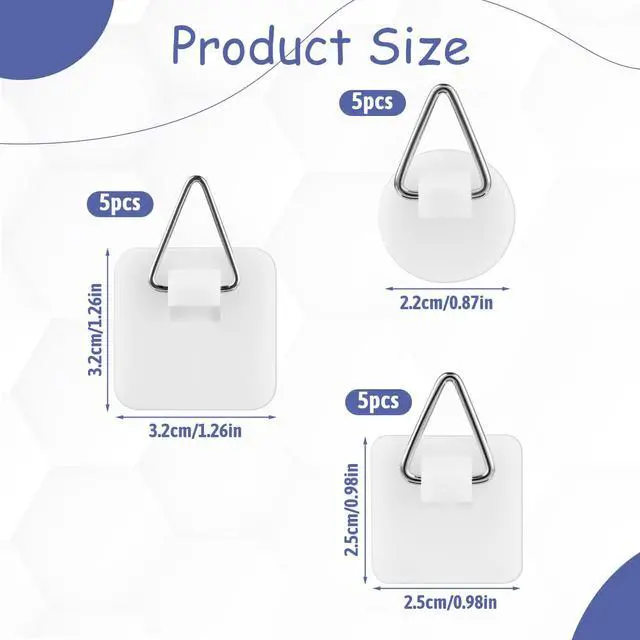 Alt view image 2 of 7 - PCS Adhesive Picture Hanger, Picture Hanging Hooks Without Nails Foamboard Pictures Hanging Hooks Plate Hangers for The Wall for Plate Frame Wall Art Decor Bathroom Closet(Round Square)