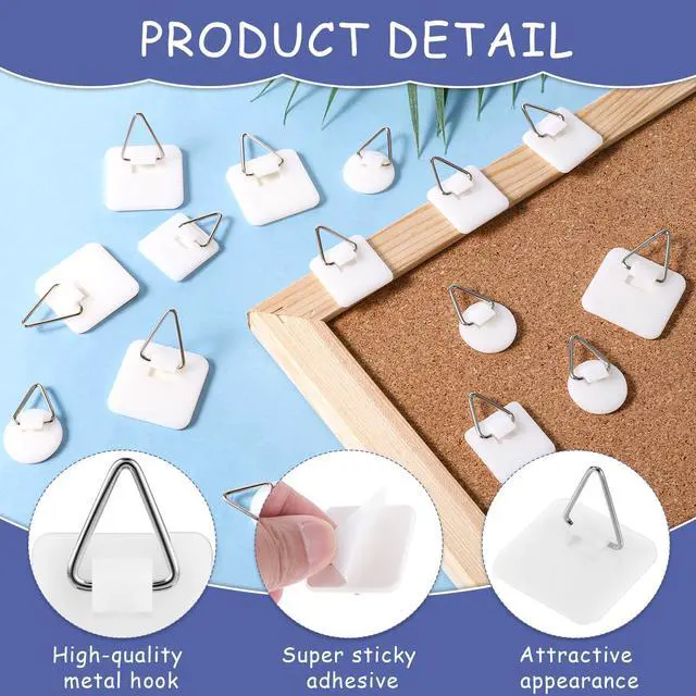 Alt view image 3 of 7 - PCS Adhesive Picture Hanger, Picture Hanging Hooks Without Nails Foamboard Pictures Hanging Hooks Plate Hangers for The Wall for Plate Frame Wall Art Decor Bathroom Closet(Round Square)