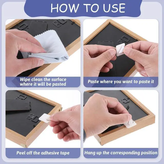 Alt view image 4 of 7 - PCS Adhesive Picture Hanger, Picture Hanging Hooks Without Nails Foamboard Pictures Hanging Hooks Plate Hangers for The Wall for Plate Frame Wall Art Decor Bathroom Closet(Round Square)