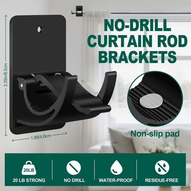 Alt view image 2 of 7 - No Drill Curtain Rod Brackets, 8 PCS Self Adhesive Curtain Hooks 20lb, Peel and Stick Wall Hooks, Renter Friendly Upgrades for Apartment, Kitchen, Bathroom, Dorm, Living Room and RV