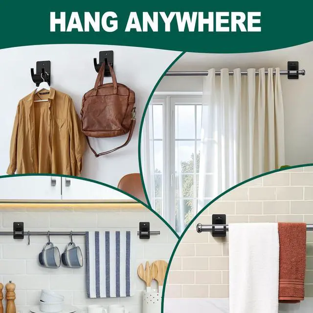 Alt view image 6 of 7 - No Drill Curtain Rod Brackets, 8 PCS Self Adhesive Curtain Hooks 20lb, Peel and Stick Wall Hooks, Renter Friendly Upgrades for Apartment, Kitchen, Bathroom, Dorm, Living Room and RV