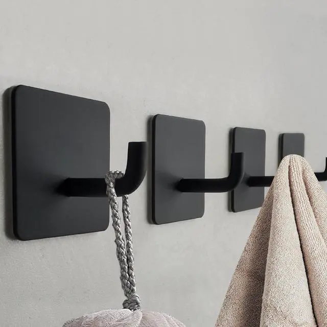 Alt view image 2 of 7 - Adhesive Hooks Heavy Duty 8 Pack Stainless Steel Wall Hooks No Drill, Waterproof Bathroom Towel Hooks, Removable Sticky Hooks for Kitchen Shower Door Bedroom 15 lbs Max, Matte Black