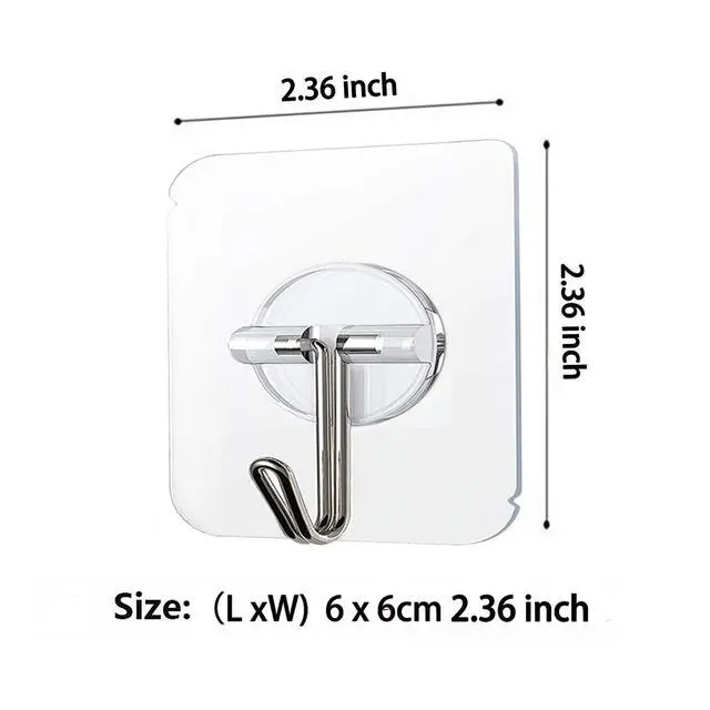 Alt view image 3 of 7 - Pack Adhesive Hooks 24lb(Max) Heavy Duty Self Adhesive Hooks, Transparent Reusable Seamless Adhesive Wall Hooks for Kitchens, Bathroom, Office