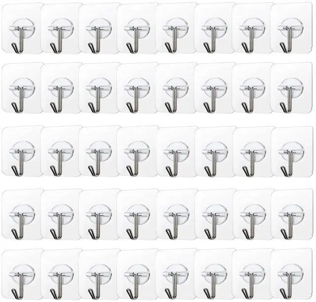 Main image of Pack Adhesive Hooks 24lb(Max) Heavy Duty Self Adhesive Hooks, Transparent Reusable Seamless Adhesive Wall Hooks for Kitchens, Bathroom, Office