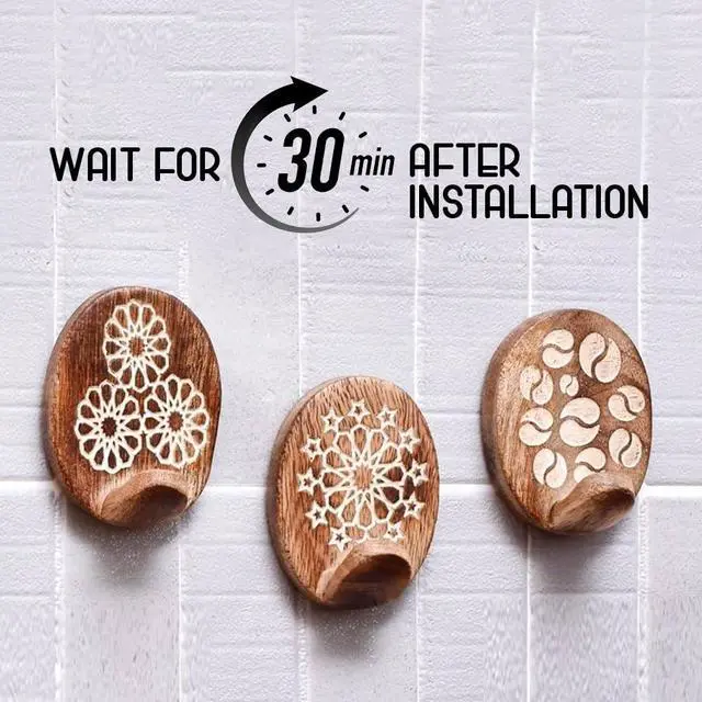 Alt view image 4 of 7 - Lb Decorative Wood Adhesive Wall HooksBoho Peel and Stick Hooks for Keys, Hats, Towels, Bags & Entryway Decor, Self Adhesive Wall Mounted Hooks for Home Organization -6 Pieces