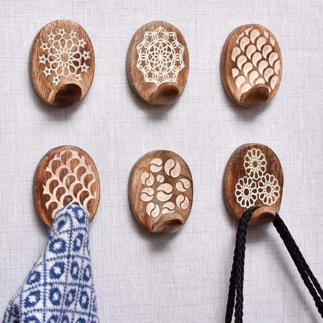 Main image of Lb Decorative Wood Adhesive Wall HooksBoho Peel and Stick Hooks for Keys, Hats, Towels, Bags & Entryway Decor, Self Adhesive Wall Mounted Hooks for Home Organization -6 Pieces
