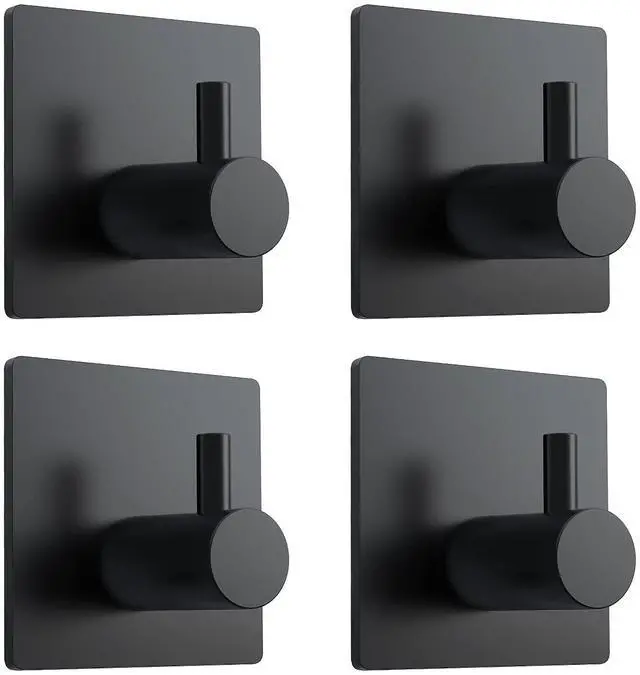 Main image of Adhesive Towel Hooks, Shower Wall Stick on Hooks, Black, 4 Pcs