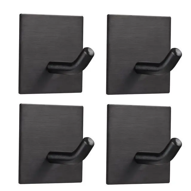 Alt view image 2 of 7 - Heavy Duty Adhesive Hooks, Stick on Wall Adhesive Hangers, Strong Stainless Steel Holder, Self Adhesive Hooks for Kitchen Bathroom Home Door Towel Coat Key Robe 4 Packs Black