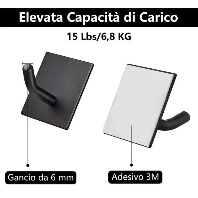 Alt view image 4 of 7 - Heavy Duty Adhesive Hooks, Stick on Wall Adhesive Hangers, Strong Stainless Steel Holder, Self Adhesive Hooks for Kitchen Bathroom Home Door Towel Coat Key Robe 4 Packs Black