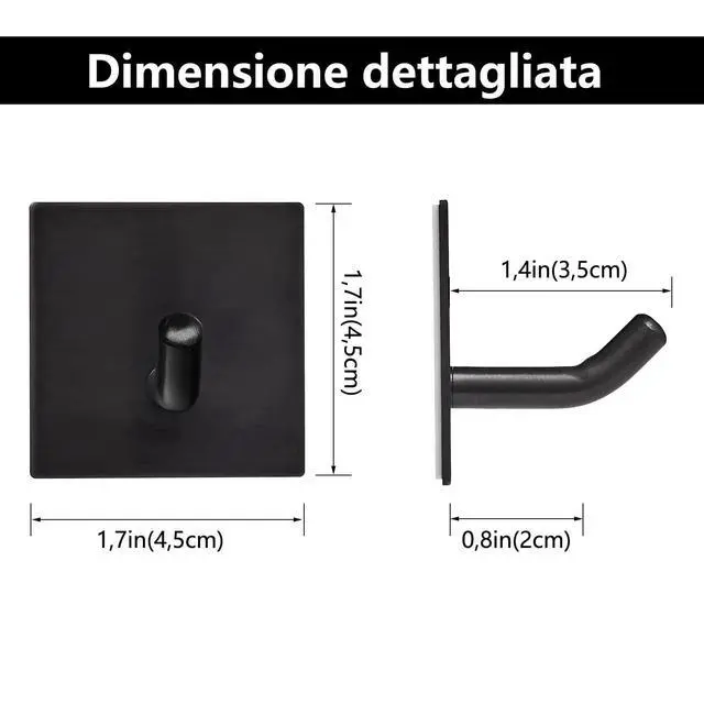 Alt view image 5 of 7 - Heavy Duty Adhesive Hooks, Stick on Wall Adhesive Hangers, Strong Stainless Steel Holder, Self Adhesive Hooks for Kitchen Bathroom Home Door Towel Coat Key Robe 4 Packs Black