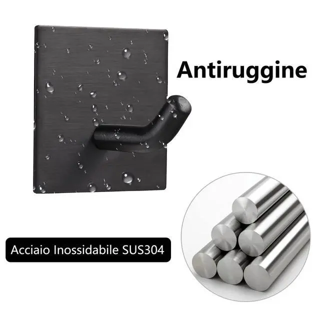 Alt view image 6 of 7 - Heavy Duty Adhesive Hooks, Stick on Wall Adhesive Hangers, Strong Stainless Steel Holder, Self Adhesive Hooks for Kitchen Bathroom Home Door Towel Coat Key Robe 4 Packs Black
