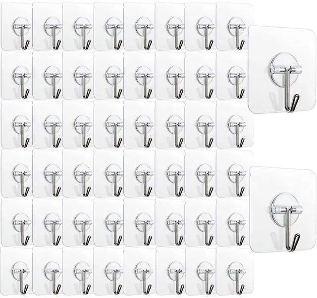 Main image of 150 Pack Adhesive Hooks Wall Hooks 24lb(Max) Self Adhesive Hooks Heavy Duty,Transparent Reusable Adhesive Wall Hooks for Hanging for Kitchens, Bathroom, Office