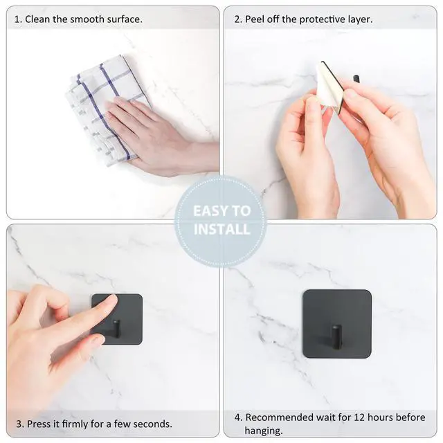 Alt view image 6 of 7 - Adhesive Hooks for Shower Wall, Heavy Duty, Black, 4 Pcs